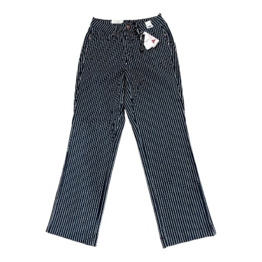 Judy Blue Women’s Navy and White Striped Tummy Control Straight Leg Jeans 14 NWT